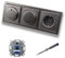 REV Ritter (2 x) LED Drehdimmer Dimmer + Busch Jäger Dimmerscheibe 6540-866-102 und Steckdose 20EUC-866 in PUR Edelstahl inklusive EBROM Phasenprüfer zur Montage der Geräte ET1 66012B