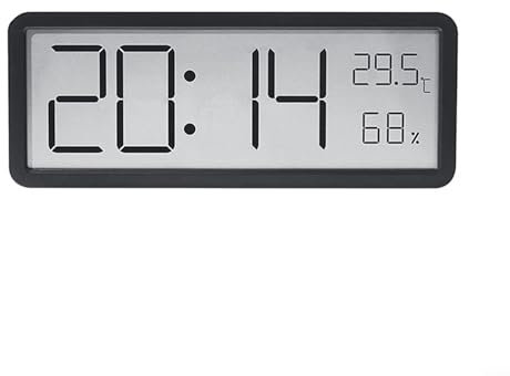 Digitale Wanduhr, 1 Stück, Zeit, Temperatur, Luftfeuchtigkeit, Anzeige, elektronische Uhr für Wohnzimmer, Schreibtisch, Reisen, Büro (schwarz)