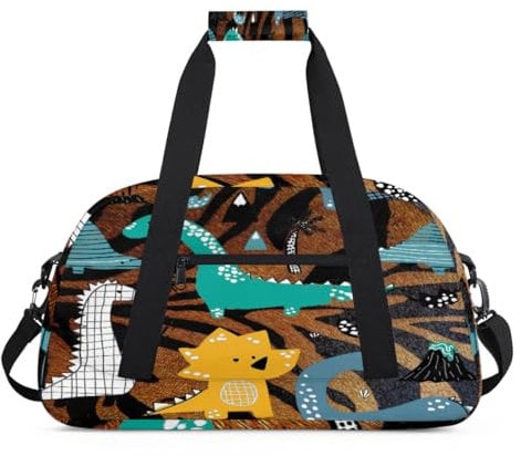 Retro Tiger Kinder Duffel Taschen für Mädchen Jungen, Tiger Dinosaurier Übernachtung Weekender Reisetasche 24L Sport Gym Duffel Bag Praxis Tote Tragetasche, farbe, (24L) UK, Taschen-Organizer