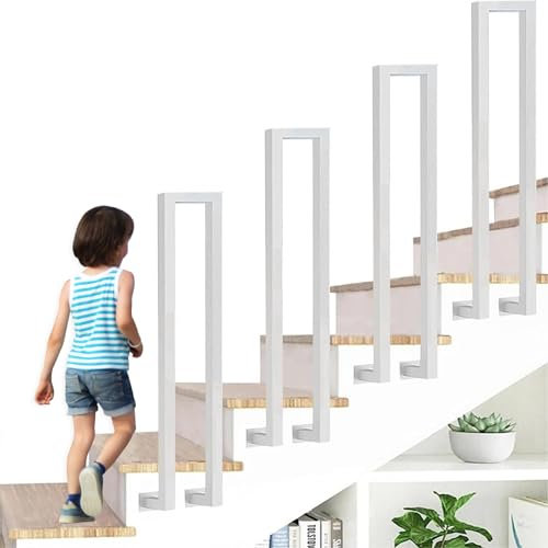 OVLRIJP Ringhiera per Scale Interne, Corrimano per Scale Interne a U, Ringhiera per Esterni con Viti, Corrimano Scale a Forma di U per Soffitta, Veranda e Corridoio (85cm,Bianco-Montaggio Laterale)