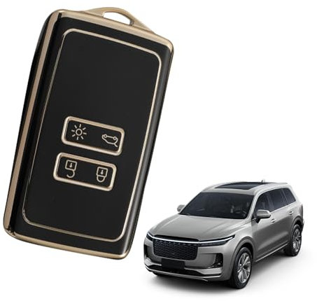 Renault Key Card Case,Car Fob Shell Holder,4 Buttons Keychain Cover Accessories,Cute Pouch Protector,Silicone Replacement,Anti-Slip Duster,for Compatible Megane/Kadjar/Captur/Clio/Dacia (Black)