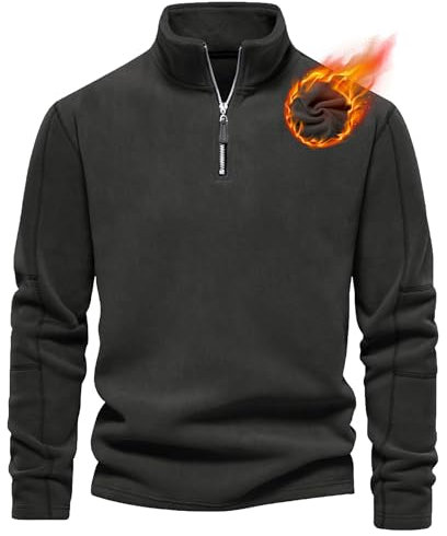 Livonmone Herren Fleece Pullover Warmes Microfleece Sweatshirt Half Zip Fleecepullover für Herbst und Winter Dunkelgrau XL