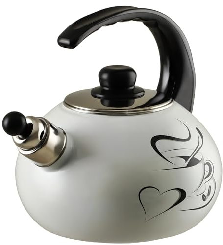KADAX Hervidor de Agua 2.5L, Tetera de Acero Esmaltado con Silbato para Cocina de Gas y Inducción, Ideal para Té, Café y Bebidas Calientes (Corazón)