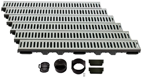ScarMaxx - A15 Entwässerungsrinne Set - 13 x 600 x 6 cm Bodenrinne - Regenwasser Ablauf - Abfluss mit Gitter - Drainagekanal Flach Kunststoffmit Stegrost Stahl Verzinkt