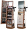 RELAX4LIFE Armoire à Bijoux Pivotante à 360ºavec Miroir Pleine Longueur, Miroir Bijoux sur Pied LED avec Support Sèche-Cheveux, Grand Tiroir, 3 Étagères pour Rangement Bijoux (Brun)
