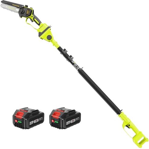 Supstable Mini Motosega con Batteria 8000mAh, 6 Pollici Sega Elettrica Telescopica per Potatura con Batteria e Caricabatterie, Testa del Motore Orientabile a 180°, Asta di Prolunga Fino a 2,8M