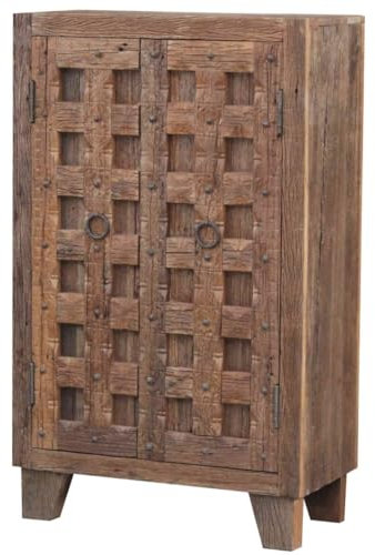 Orientalischer Vertiko Schrank Martil 80x40x130 cm (B/T/H) 2-türig aus recyceltem Altholz & Massivholz geschnitzt | Kleiderschrank schmal in Antik Stil CAC70750