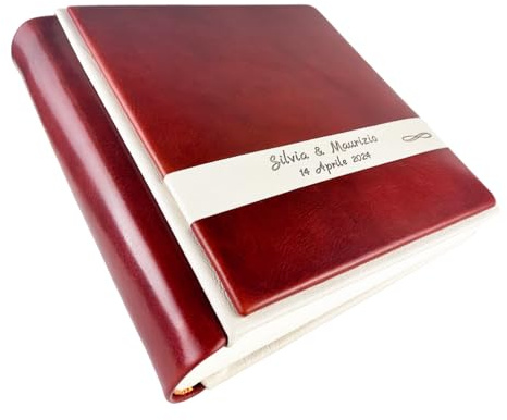 Album Fotografico Artigianale - Marte Cuoio - in Vero Cuoio con profilo ed inserto in ecopelle, Personalizzabile classico con velina,Matrimonio,Compleanno,Regalo,Wedding,Anniversario (Castagno)