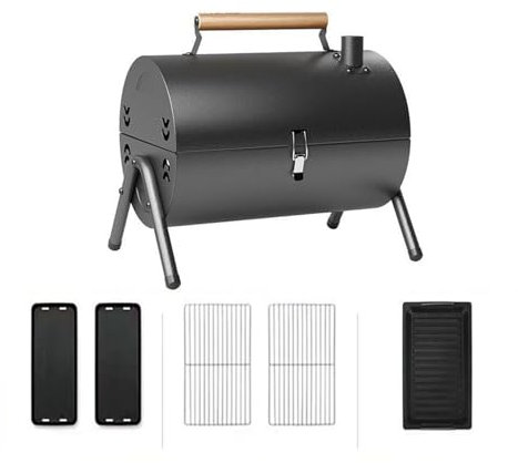 Holzkohlegrill,tragbar campinggrill im freien,Auf beiden Seiten erhältlich,mit deckel,Große Grillfläche, Grillrost, variable Kohlewanne,camping grill,für Familienfeiern, Camping im Freien, Grillpartys