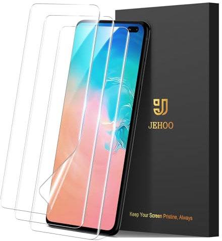 JEHOO 3 Stück Schutzfolie Kompatibel mit Samsung Galaxy S10 Plus, Weiche TPU Schutzfolie[Nicht-Glas], HD Klar Blasenfreie Vollständige Abdeckung Fingerabdruck-ID Unterstützen 2