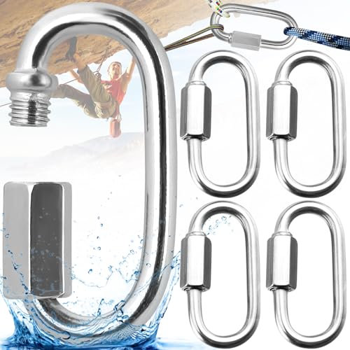 5 Pièces Maillon Rapide INOX M4 Mousquetons à Verrouillage Forme de D, Mini Mousqueton a Vis pour Accessoires de Randonnée, Camping, Extérieur et Intérieur