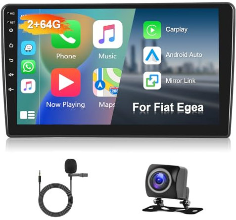 Hodozzy 2G 64G Android Autoradio per Fiat Tipo Egea Dodge 2015-2020 Radio Wireless Carplay Android Auto, 9 Pollici Touch Screen, Navigazione GPS, WiFi Bluetooth FM RDS, Schermo 2 Din mit Retrocamera