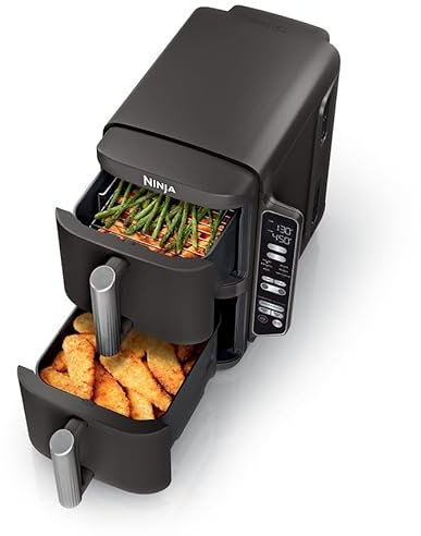 Ninja Air Fryer, 8 QT DoubleStack 2-Basket, Space Saving Design, Cooks 2lb Chicken Wings, Feeds up to 6 People, 6-in1 Air Fryer, Roast, Bake & More, Easy to Clean, Dishwasher Safe Parts, Black, SL201