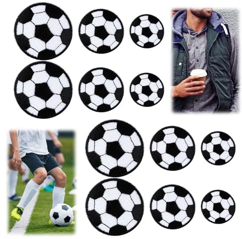 12 Stück Patches zum Aufbügeln Fußball 3/4/5cm, Fußball Stickerei Patch Waschbar, Iron-On fussball bügelbild Aufnäher wiederverwendbar, Aufnähen Patches Aufnäher für Jeans Rucksäcke Schal Socken