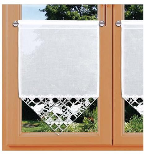 Scheibenhänger Anja Rose Vogtländische Spitze in weiß | Scheibengardine mit edlen Rosenranken | handgefertigte Spitzengardine mit Blumen-Muster | moderne Landhausgardine Höhe x Breite 50 x 33 cm