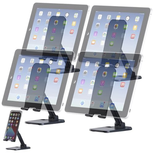 PEARL Faltbare Handyhalter: 4er-Set Faltbare Teleskop-Aluminium-Smartphone- & Tablet-Ständer (Handyhalter Bett, Tabletständer, Auto)