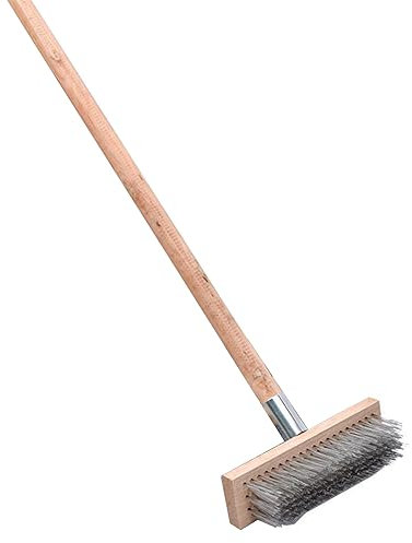 Stainless Steel Wire Broom Deck Scrub Brush, Outdoor Mental Floor Scrubber for Cleaning Moss, Tough Stains on Concrete, Grout, Garden, Garage, Patio, Swimming Pool