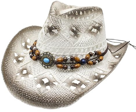 Timisea 1 Stück Cowboyhut, Stroh-Cowgirl-Sonnenhut,Western Cowboy Hut Cowgirl Hat,Sommer-Strandhut, Reise-Strandkappe, Sonnenhut für Erwachsene