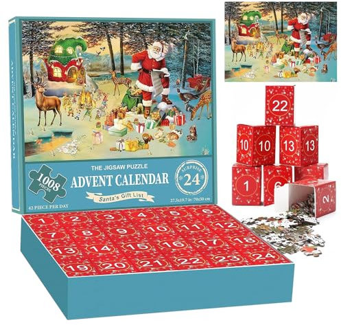 Puzzle Adventskalender 2024, 24 Tägiger Adventskalender Puzzle, mit Weihnachtspuzzle 1008 Teile, Weihnachts Geschenke für Jungen, Mädchen, Frauen und Männer