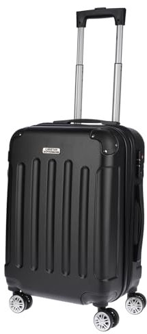 Christian Wippermann Handgepäck, 4 Rollen, Schwarz mit Linesmuster, Koffer, Trolley, Leicht, Bordgepäck, mit Dehnfuge für Verbreiterung