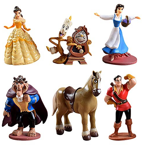 LGQHCE La Bella e la Bestia Action Figure 6pcs La Bella e la Bestia Statua Personaggio Cake Topper PVC Doll Decorazioni Torta Collezione Giocattoli Ornamenti per Ragazzi Fan Regali