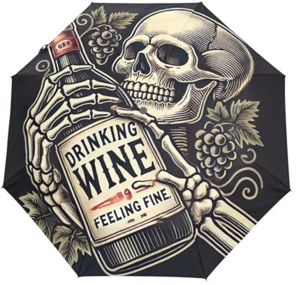 GAIREG Scheletro che tiene gli ombrelli della bottiglia di vino Ombrelli antivento automatico aperto vicino ombrello da viaggio