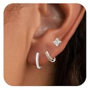 FUNEIA Ohrringe Silber 925 /14K Vergoldet Damen Klein Creolen Ohrstecker Silber Gold Set Zirkonia Stapelbar Wasserfest Stecker Hypoallergene Goldene Ohrringe Mehrere Piercings Ohrlöcher Schmuck