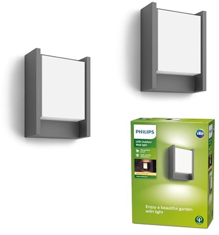 Philips Arbour LED Outdoor Wandleuchte (6 W), 1-flammig, wetterfeste Außenleuchte mit warmweißem Licht, anthrazit, Doppelpack