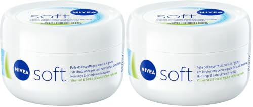 NIVEA Soft Crema Multiuso 1 x 300 ml, Crema Idratante e Rinfrescante, Crema Viso, Corpo, e Mani a Rapido Assorbimento, Arricchita con Vitamina E e Olio di Jojoba (Confezione da 2)