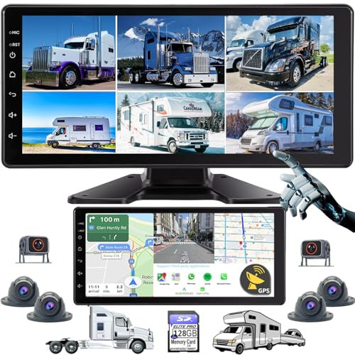 GPS 6 Écran tactile divisé 128 Go Grand Audio 1080p Image 10,36 pouces Moniteur Caméra de recul Vidéo DVR intégrée pour RV Camion Remorque Arrière Côté Avant Vue de recul filaire étanche RGPS6