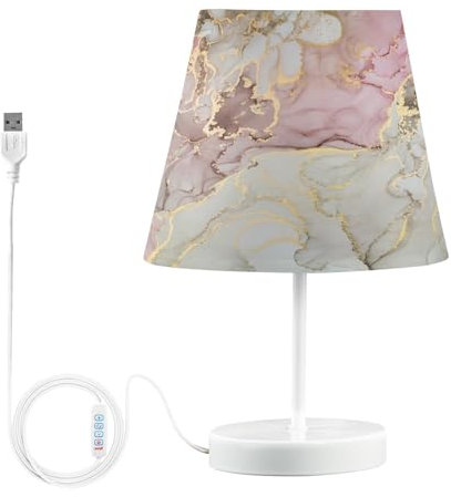 Lampes de table de chevet avec ports USB, lampes de table de chevet en marbre rose gris doré pour chambre à coucher, salon, bureau, S