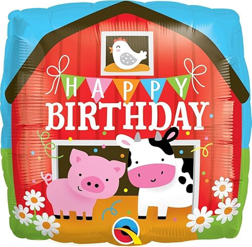 Folienballon Bauernhof Happy Birthday – niedliche Tiere – hochwertiger Luftballon – für Kindergeburtstag, Bauernhof-Party, Geburtstag – Helium oder Luftbefüllung – Made in USA