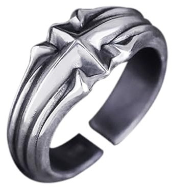 KONFEN Stern Herren Ring, Wikinger Verstellbare Geschnitzte Ringe für Männer Hypoallergenes Material, Vintage Hip Pop Offene Ringe Gothic Punk Klassisch Einzigartige Textur Herrenschmuck, Silber