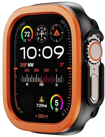AEMALL Custodia 2 in 1 in lega di alluminio + TPU per Apple Watch, 49 mm, 45 mm, 41 mm, protezione in metallo per cassa dell'orologio Iwatch Ultra 2 Sereis 9 8 7 (arancione, 41 mm)