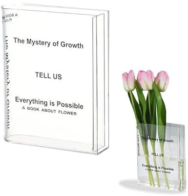 Tyatiyzn Buchvase,Buch Vase Transparente, Klare Buchvase,für Schlafzimmer Tischdeko Wohnzimmer Büro.