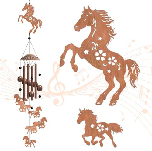 OLYCRAFT 1 Set Pferde Windspiele Für Den Außenbereich Trauer Gedenk Windspiel Eisen Windspiel Gedenkgeschenke Hängende Windglocke Für Terrasse Hinterhof Haus Garten Anhänger Dekoration – 76cm