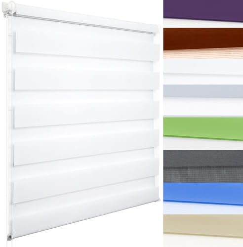 Tag und Nacht Doppelrollo 90 x 130 cm ohne Bohren für Home Möbel Dekoration Weiß Ideal für Wohnzimmer und Küche