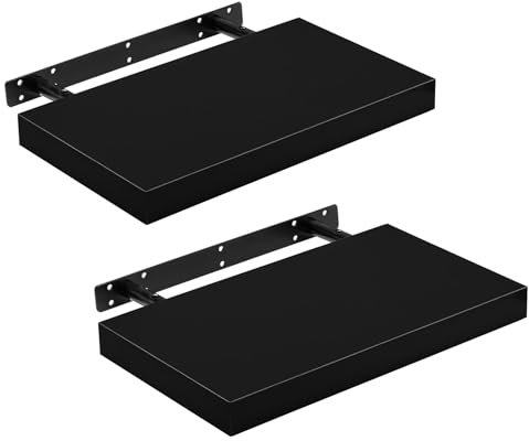 iTrend High Gloss Black Floating Wall Shelf 40CM Pack of 2