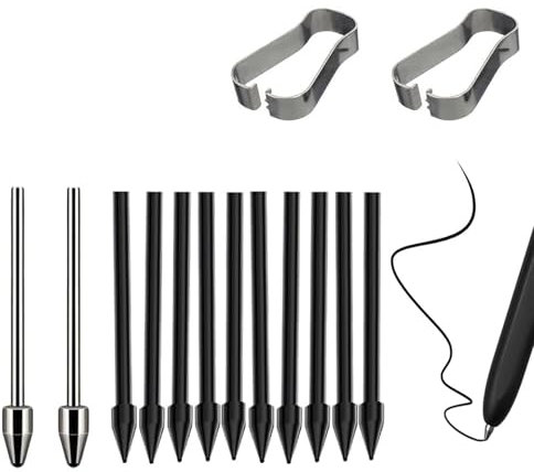 Tips/Nibs Replacement for Samsung Galaxy Tab S10+/S10 Ultra/S9/S9 Ultra/S8/S8+/S8 Ultra/S7/S7 FE/S6 Lite/S22/S23/S24/S25 Ultra S Pen (2Silver Titanium+10Black Plastic Nibs/Tips, 2Clips)