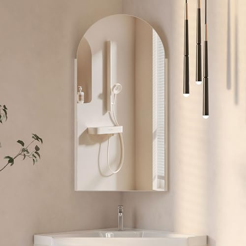 Mepplzian White Arched Corner Medicine Cabinet with Mirror,16x31