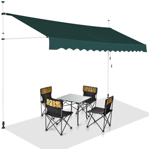 COSTWAY Klemmmarkise 400 cm breit, Balkonmarkise ohne Bohren, UV-beständig, höhenverstellbar, wasserabweisend, Markise mit Handkurbel, Sonnenmarkise, Sonnenschutz für Balkon, Grün