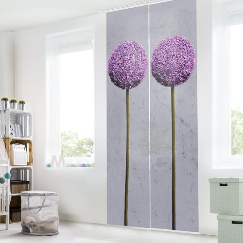 micasia Schiebegardine halbtransparent 60er Paneel Klett Blumen Textil lichtdurchlässig - Motiv Modern Flächenvorhang Wohnzimmer Schlafzimmer 1017 (120x250 cm - 2er Set)