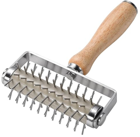 Stipproller, Roller Docker mit Spikes, Edelstahl Holzgriff Pizza Nadel Roller für Pie Gebaeck (Khaki)