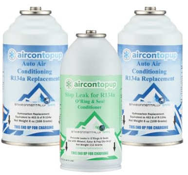 AirconTopup DIY Regas Car Aircon R134a Compatible Refrigerant x2 Leak Sealer x1