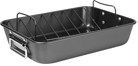 Prochef 15 Roaster with V Rack, Non-Stick Heavy Gauge Roasting Tray, PFAS-Free, Dishwasher Safe, Oven Safe to 230°C – 38.5x27.5x7.5cm Large Roasting Pan