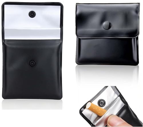 2 PCS Portable Pocket Ashtrays – 8x8cm Fireproof Cigarette Ash Bags – Ideal Travel Ashtray for Camping, Hiking & Outdoor Use – Compact, Smell-Proof & Reusable Litter Pouches (Black)