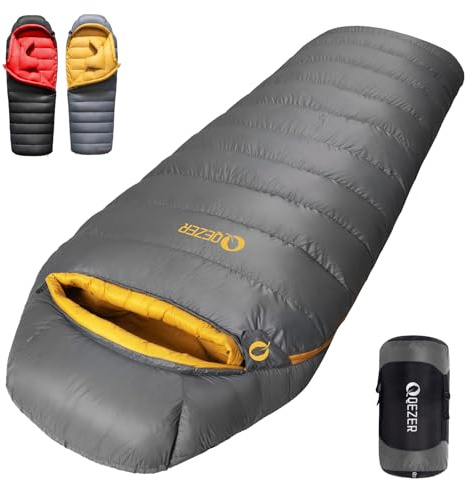QEZER daunenschlafsack verfügt über EIN Graphenfutter und eine 620FP Füllkraft von Entendaunen, 4-Jahreszeiten-Schlafsack, Ultraleicht, geeignet zum Wandern, Campen und Bergsteigen