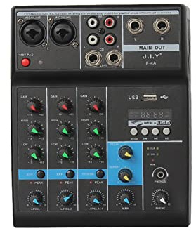 console audio， Mixer Bluetooth a 4 canali o console for DJ, mixer audio USB, con effetto riverbero, scheda