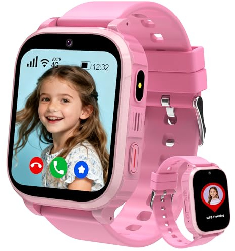 4G Kids Smart Watch Boys Girls, Smart Watch for Kids GPS Tracker Watch Phone Video Call Voice Chat SOS Games School Mode Alarm IP68 Waterproof, Smartwatch Toy Birthday Gifts for 4-12 Years Old
