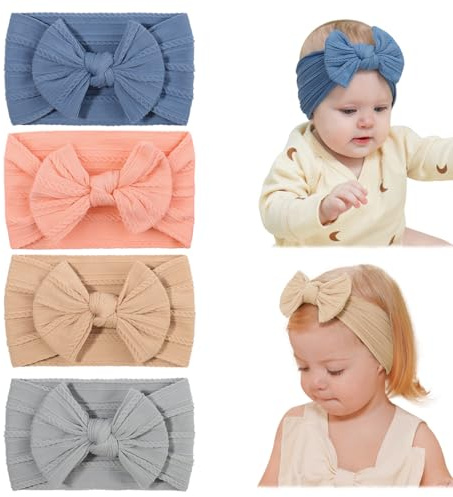 OPVYAEU 4 pezzi fascia capelli neonata fascia neonato fascetta neonata fasce capelli bambina 0-3 mesi fascia elastica neonato turbante neonata set fasce capelli neonati foto newborn regalo